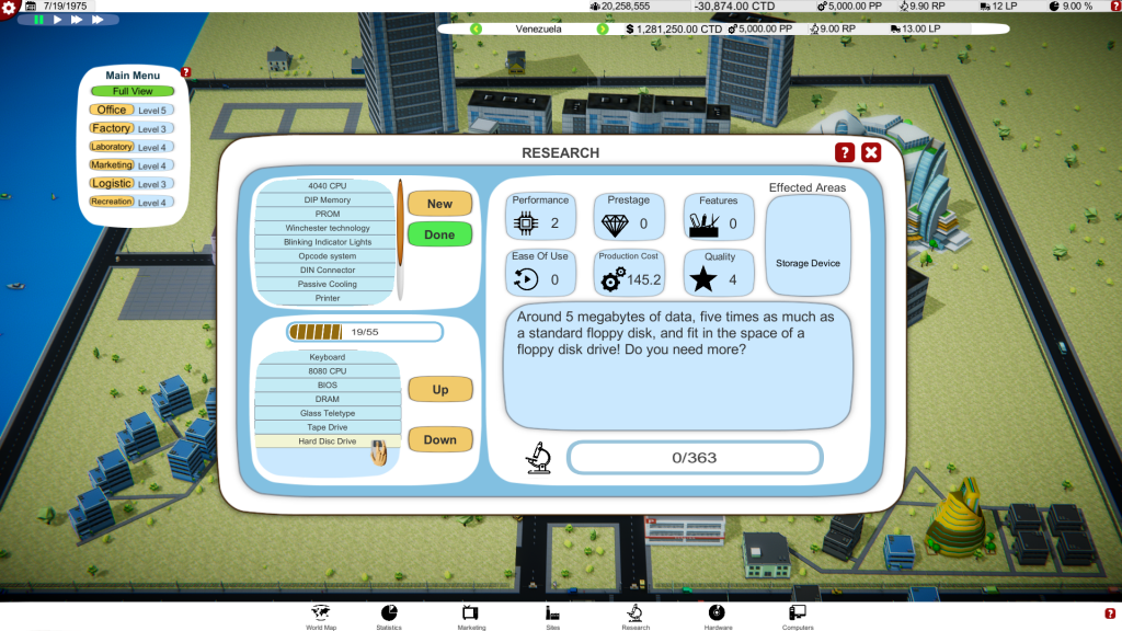 Computer Tycoon - Research Screen